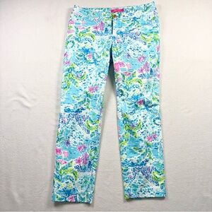 Lilly Pulitzer Women's Ankle Pants Preppy Colorful Pockets 6 Aqua Pink Green
